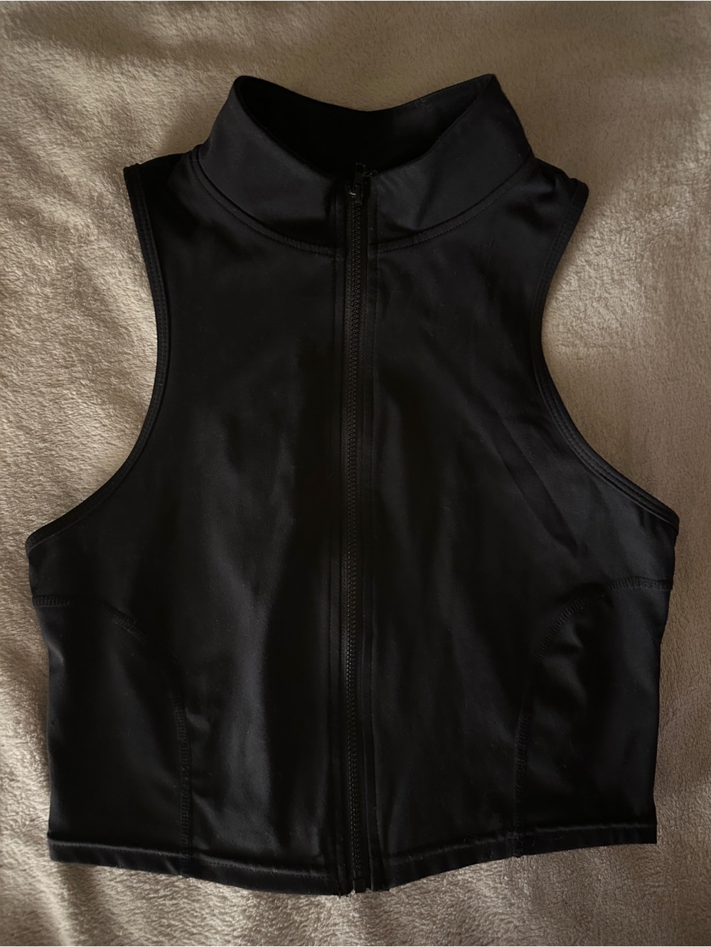 Black Sleeveless Zip-Front Crop Top